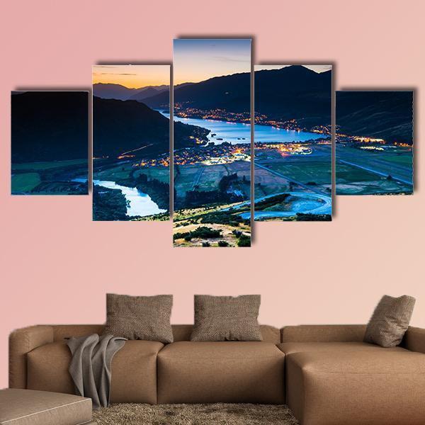 View Of Queenstown New Zealand Canvas Wall Art-5 Star-Gallery Wrap-62" x 32"-Tiaracle