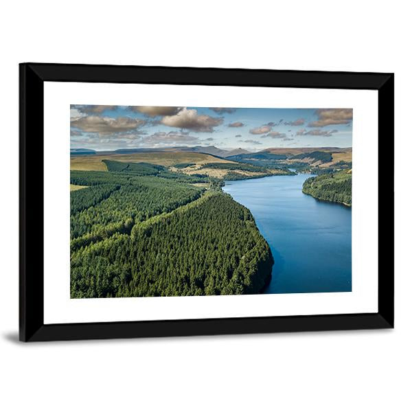 View Of Reservoir In Mountainous Area Of UK Panoramic Canvas Wall Art-1 Piece-36" x 12"-Tiaracle