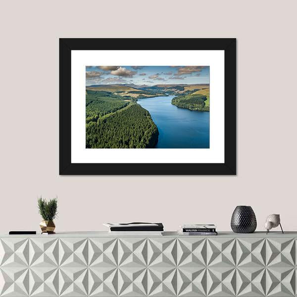 View Of Reservoir In Mountainous Area Of UK Panoramic Canvas Wall Art-1 Piece-36" x 12"-Tiaracle
