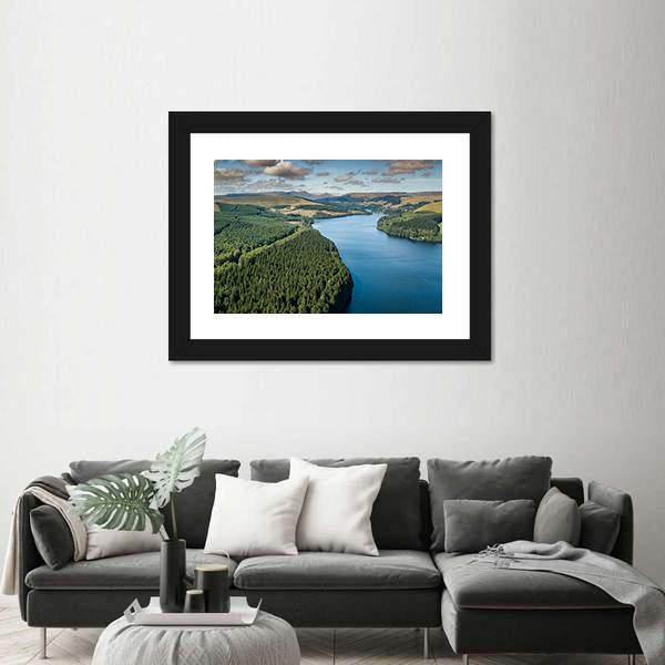 View Of Reservoir In Mountainous Area Of UK Panoramic Canvas Wall Art-1 Piece-36" x 12"-Tiaracle