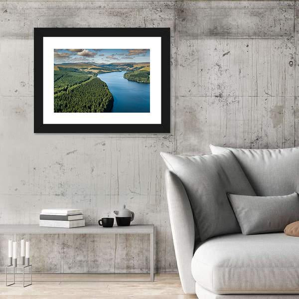 View Of Reservoir In Mountainous Area Of UK Panoramic Canvas Wall Art-1 Piece-36" x 12"-Tiaracle
