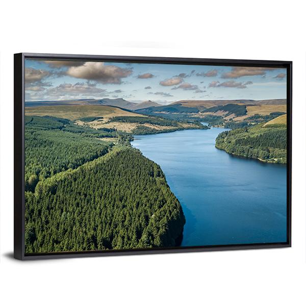View Of Reservoir In Mountainous Area Of UK Panoramic Canvas Wall Art-1 Piece-36" x 12"-Tiaracle
