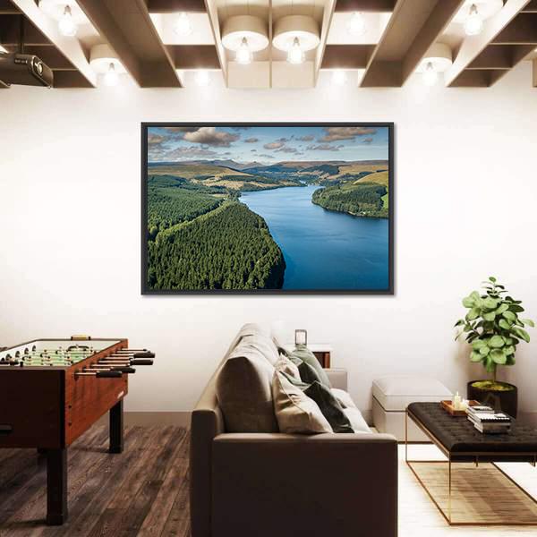 View Of Reservoir In Mountainous Area Of UK Panoramic Canvas Wall Art-1 Piece-36" x 12"-Tiaracle