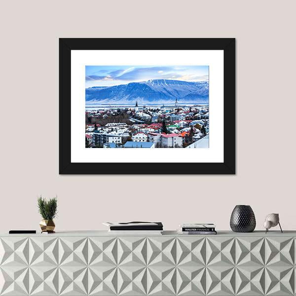 View Of Reykjavik City InIceland Canvas Wall Art-1 Piece-Framed Print-20&quot; x 16&quot;-Tiaracle