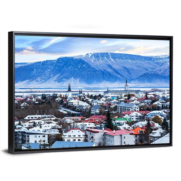 View Of Reykjavik City InIceland Canvas Wall Art-3 Horizontal-Gallery Wrap-25" x 16"-Tiaracle