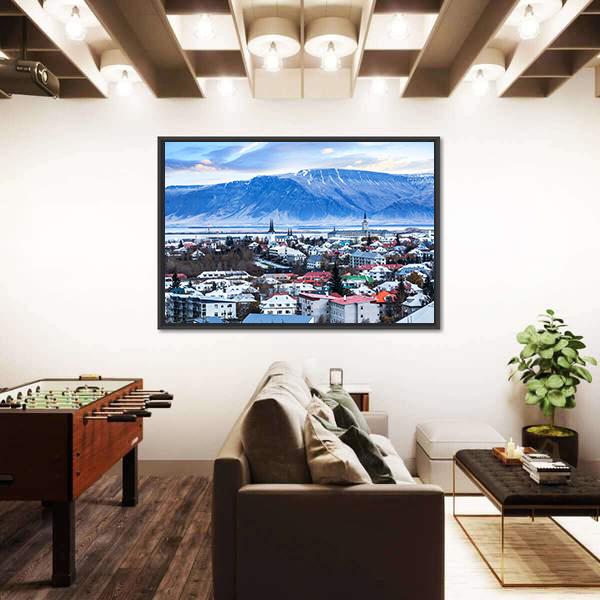 View Of Reykjavik City InIceland Canvas Wall Art-3 Horizontal-Gallery Wrap-25" x 16"-Tiaracle