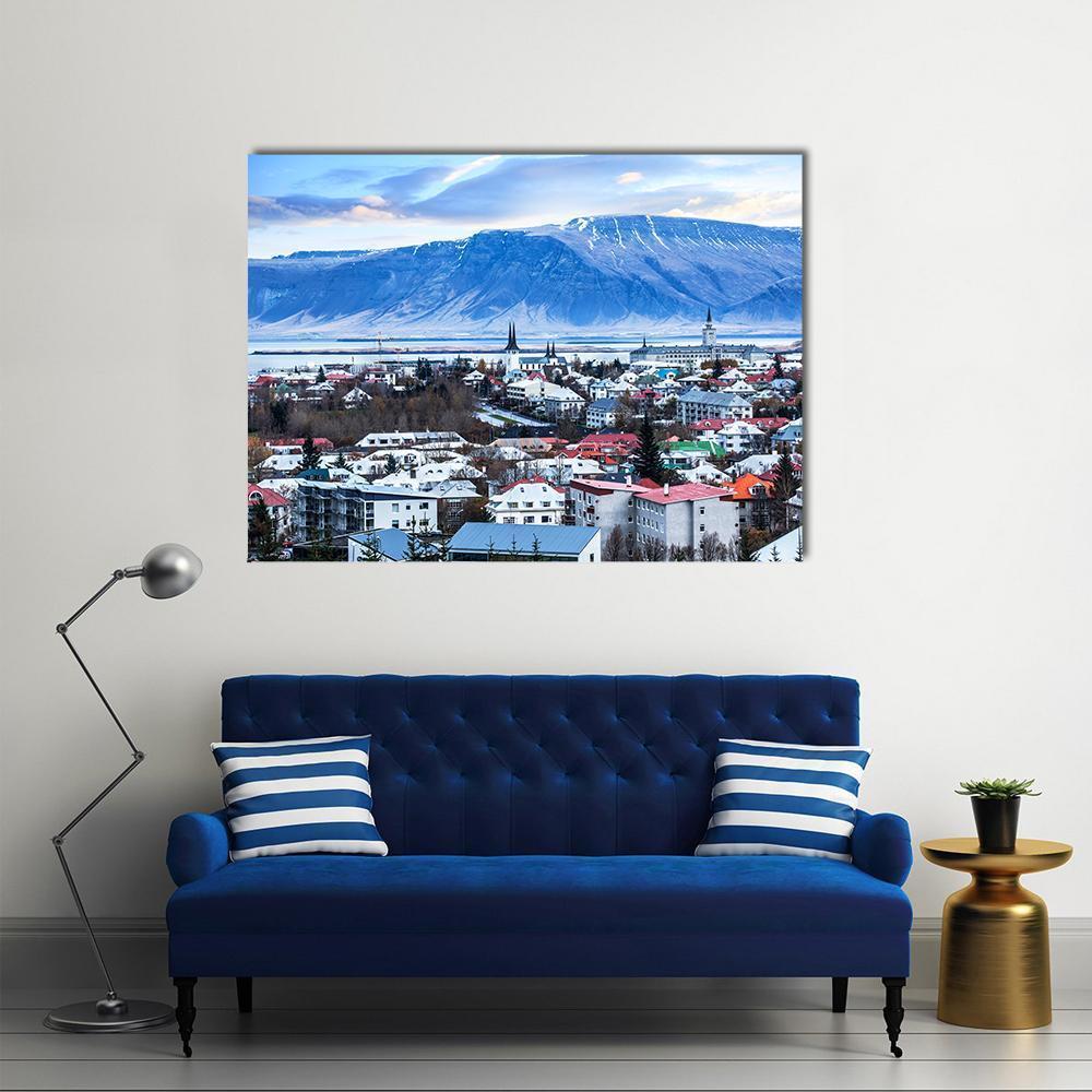 View Of Reykjavik City InIceland Canvas Wall Art-1 Piece-Gallery Wrap-48&quot; x 32&quot;-Tiaracle