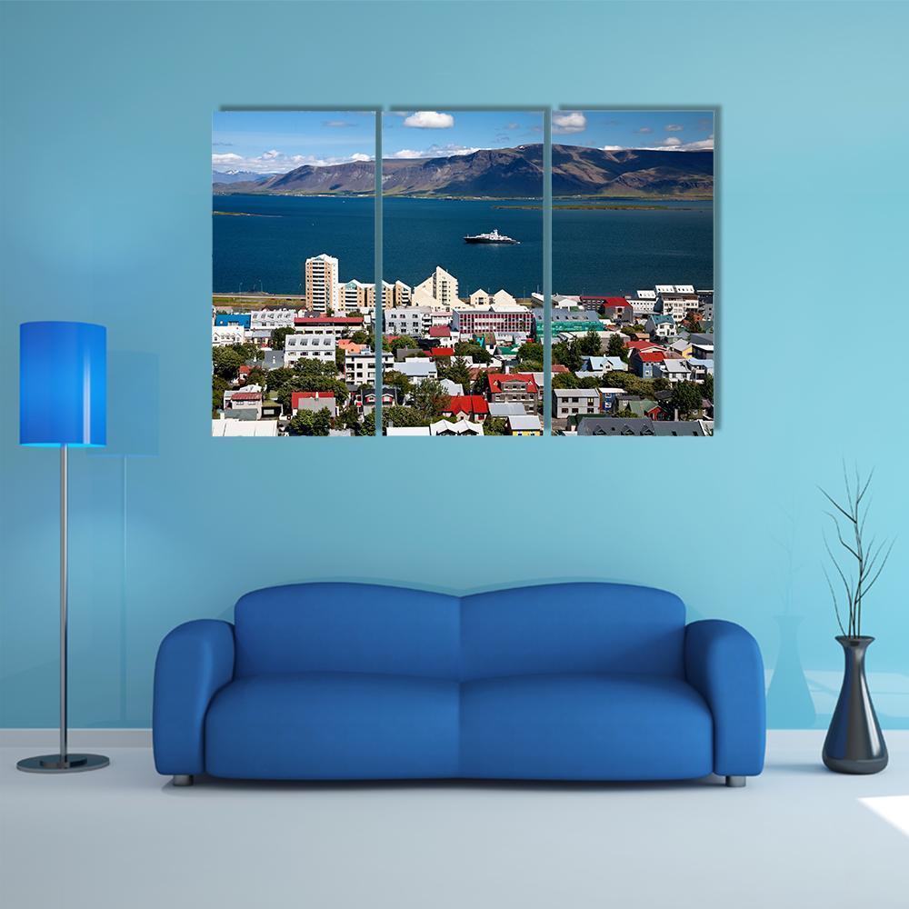 View Of Reykjavik City Canvas Wall Art-3 Horizontal-Gallery Wrap-37" x 24"-Tiaracle