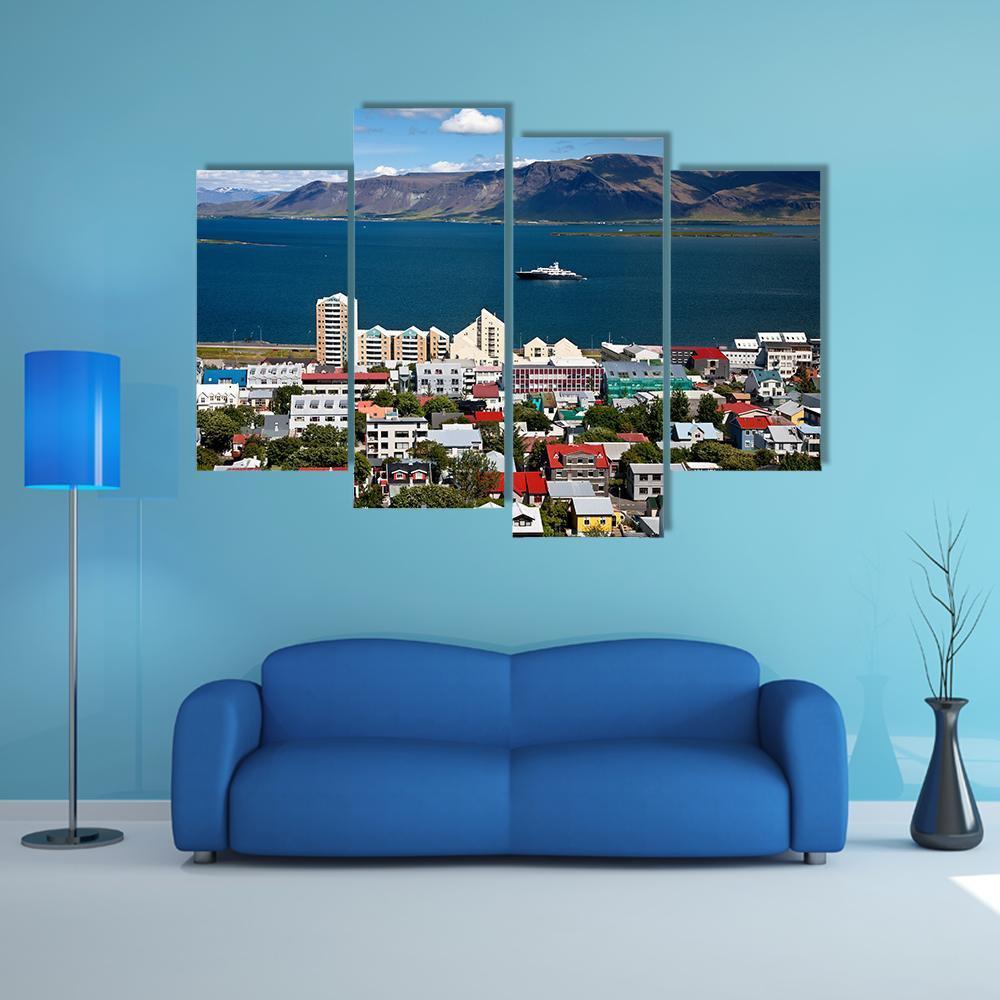 View Of Reykjavik City Canvas Wall Art-4 Pop-Gallery Wrap-50" x 32"-Tiaracle