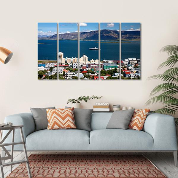 View Of Reykjavik City Canvas Wall Art-5 Horizontal-Gallery Wrap-22" x 12"-Tiaracle