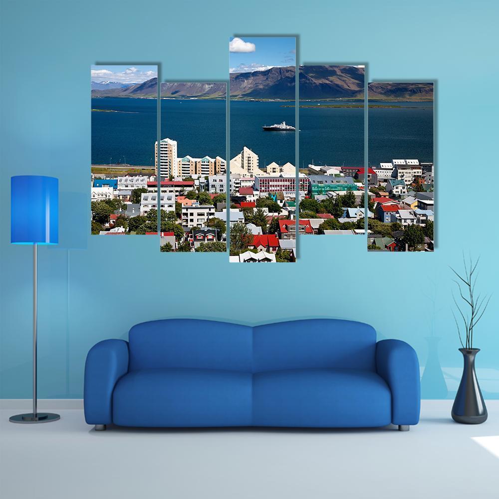 View Of Reykjavik City Canvas Wall Art-5 Pop-Gallery Wrap-47" x 32"-Tiaracle