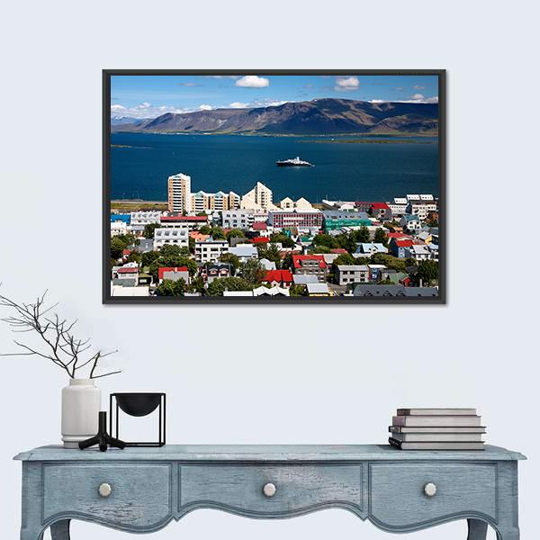 view of Reykjavik In Iceland Canvas Wall Art-1 Piece-Floating Frame-24" x 16"-Tiaracle