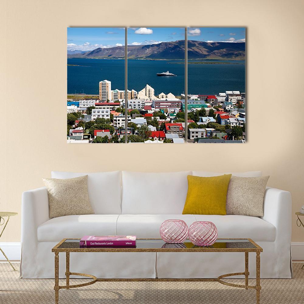 view of Reykjavik In Iceland Canvas Wall Art-3 Horizontal-Gallery Wrap-37&quot; x 24&quot;-Tiaracle