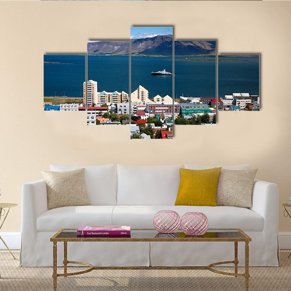 view of Reykjavik In Iceland Canvas Wall Art-5 Star-Gallery Wrap-62&quot; x 32&quot;-Tiaracle