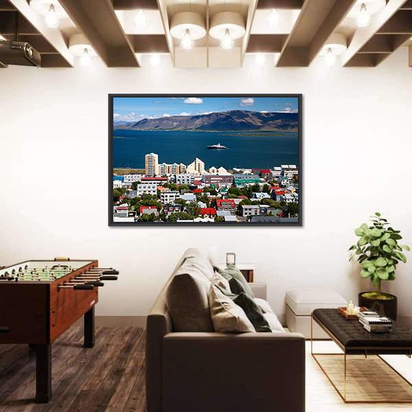 view of Reykjavik In Iceland Panoramic Canvas Wall Art-1 Piece-36" x 12"-Tiaracle
