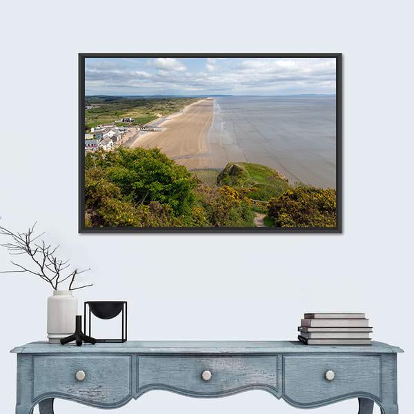 View Of Rhossili Bay Beach Canvas Wall Art-1 Piece-Floating Frame-24" x 16"-Tiaracle