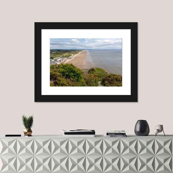 View Of Rhossili Bay Beach Canvas Wall Art-1 Piece-Framed Print-20" x 16"-Tiaracle