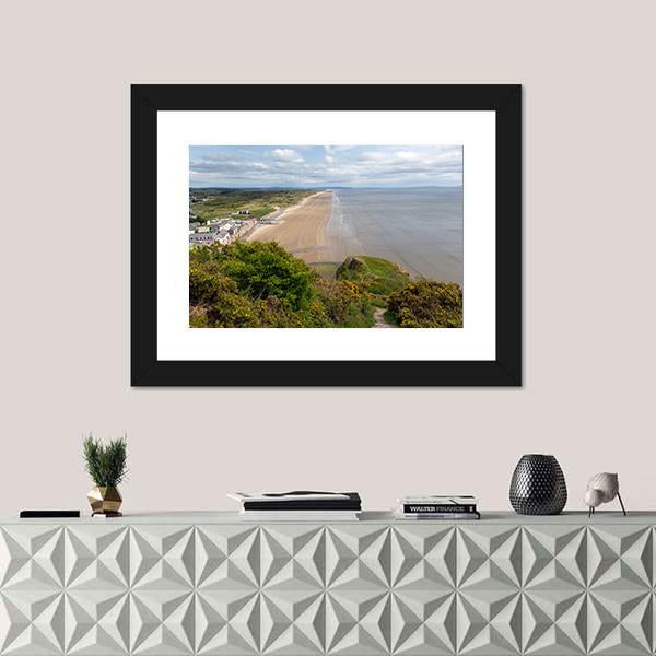 View Of Rhossili Bay Beach Canvas Wall Art-1 Piece-Framed Print-20" x 16"-Tiaracle