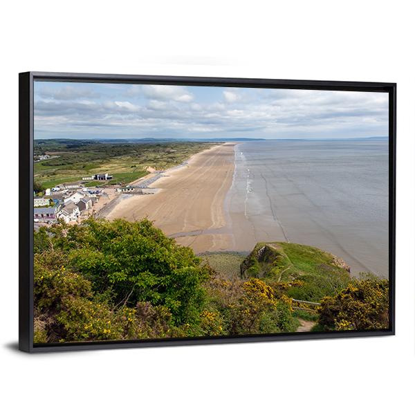 View Of Rhossili Bay Beach Canvas Wall Art-3 Horizontal-Gallery Wrap-25" x 16"-Tiaracle