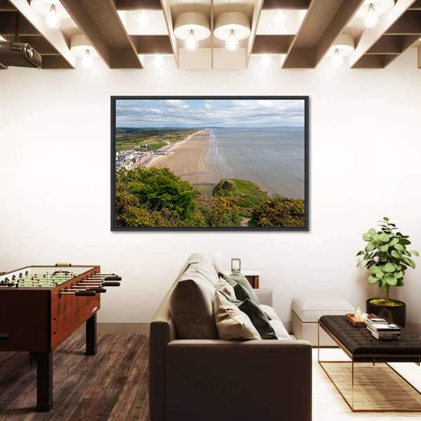 View Of Rhossili Bay Beach Canvas Wall Art-5 Horizontal-Gallery Wrap-22" x 12"-Tiaracle