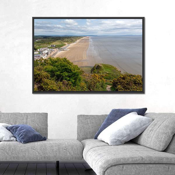View Of Rhossili Bay Beach Canvas Wall Art-5 Horizontal-Gallery Wrap-22" x 12"-Tiaracle