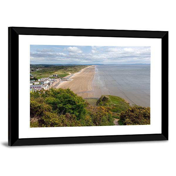 View Of Rhossili Bay Beach Canvas Wall Art-5 Horizontal-Gallery Wrap-22" x 12"-Tiaracle
