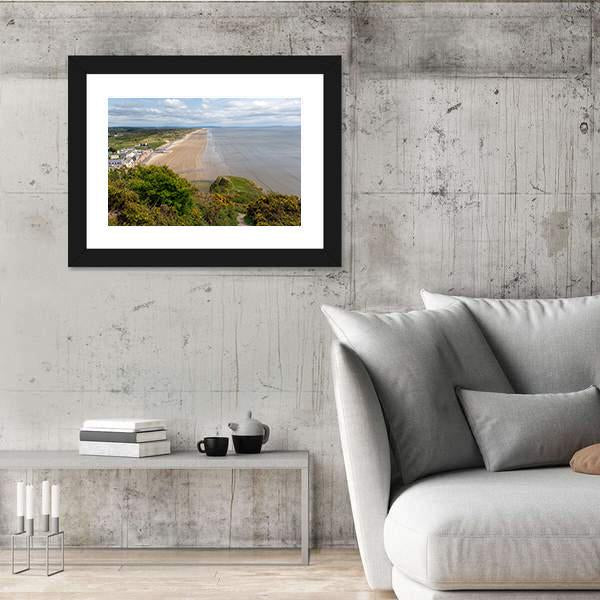 View Of Rhossili Bay Beach Canvas Wall Art-5 Horizontal-Gallery Wrap-22" x 12"-Tiaracle