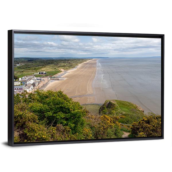 View Of Rhossili Bay Beach Canvas Wall Art-5 Horizontal-Gallery Wrap-22" x 12"-Tiaracle