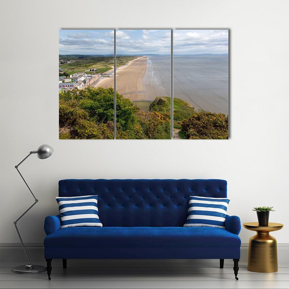 View Of Rhossili Bay Beach Canvas Wall Art-3 Horizontal-Gallery Wrap-37" x 24"-Tiaracle