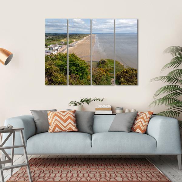 View Of Rhossili Bay Beach Canvas Wall Art-4 Horizontal-Gallery Wrap-34" x 24"-Tiaracle