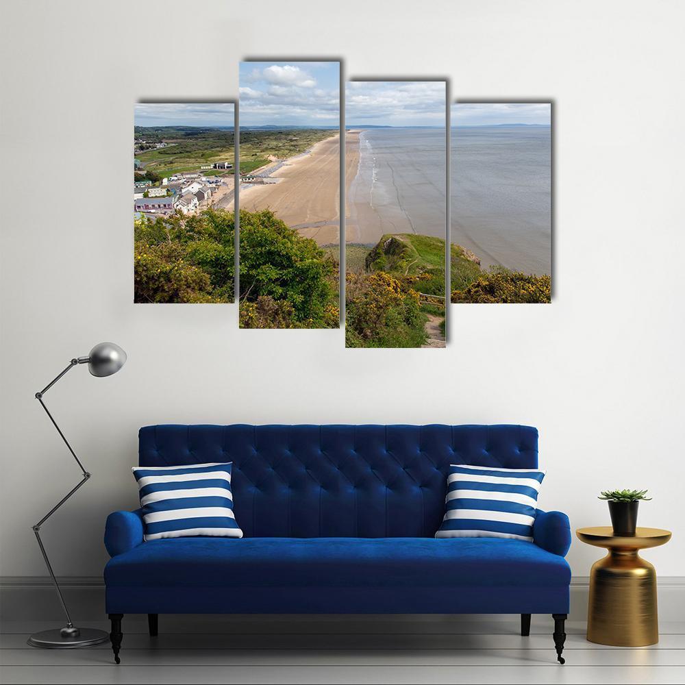 View Of Rhossili Bay Beach Canvas Wall Art-4 Pop-Gallery Wrap-50" x 32"-Tiaracle