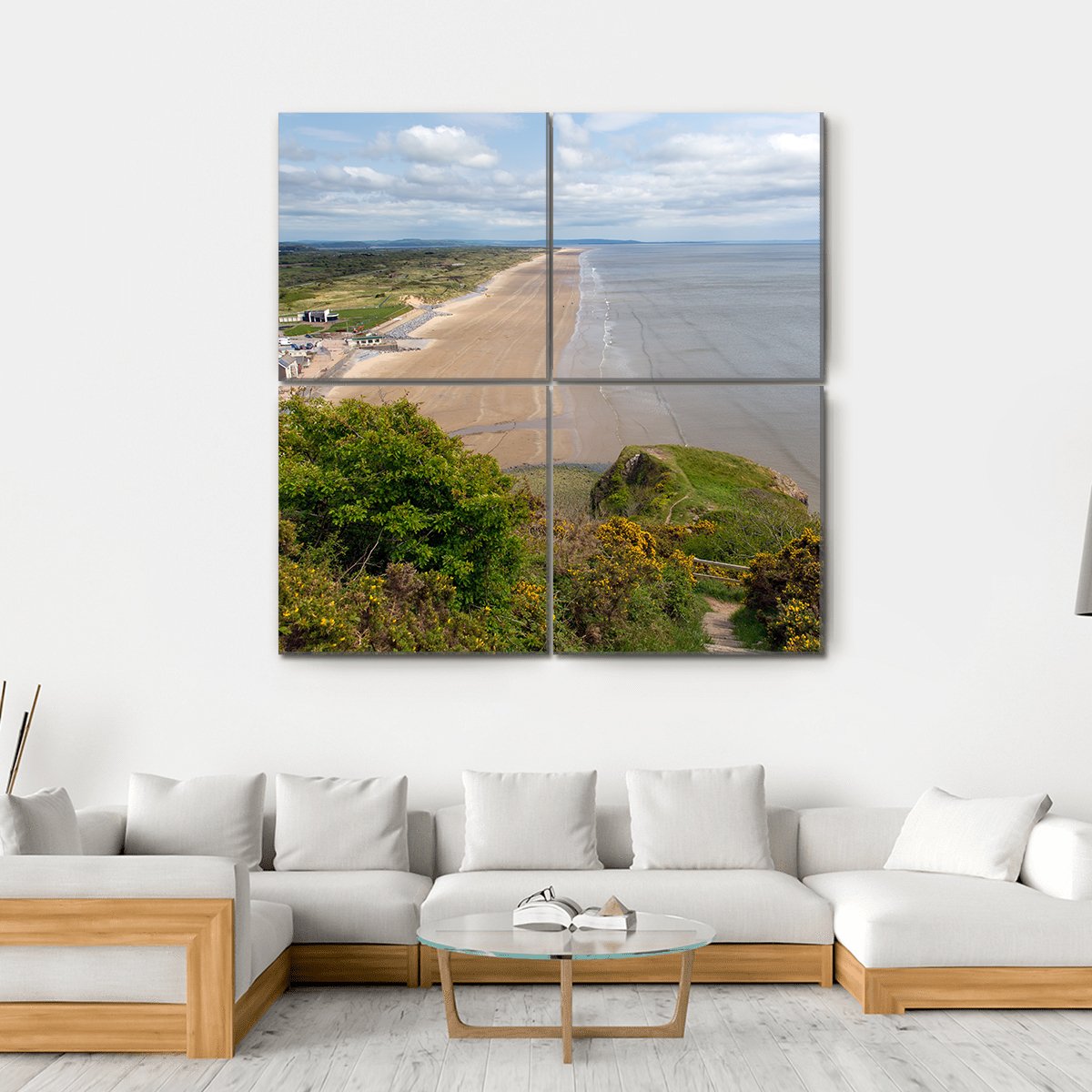 View Of Rhossili Bay Beach Canvas Wall Art-4 Square-Gallery Wrap-17" x 17"-Tiaracle