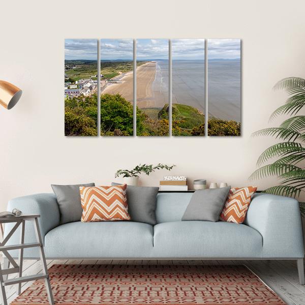 View Of Rhossili Bay Beach Canvas Wall Art-5 Horizontal-Gallery Wrap-22" x 12"-Tiaracle