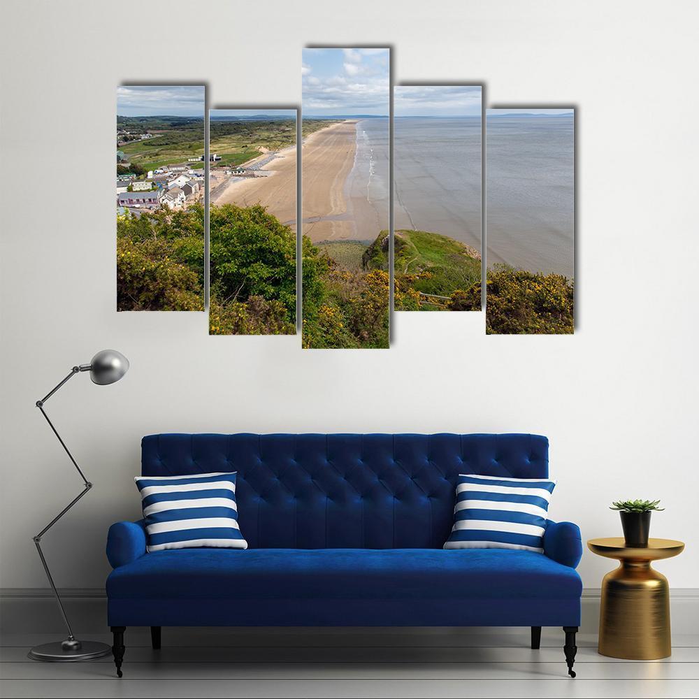 View Of Rhossili Bay Beach Canvas Wall Art-5 Pop-Gallery Wrap-47" x 32"-Tiaracle