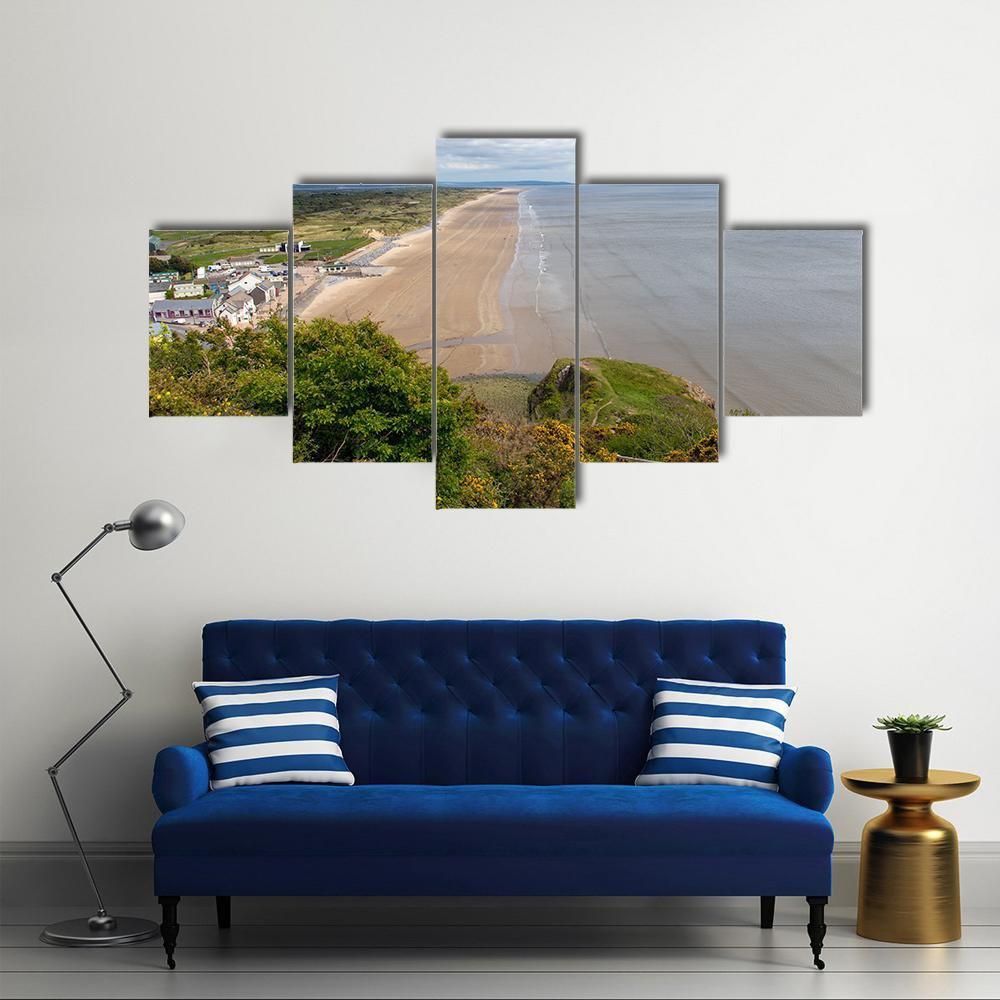 View Of Rhossili Bay Beach Canvas Wall Art-5 Star-Gallery Wrap-62" x 32"-Tiaracle