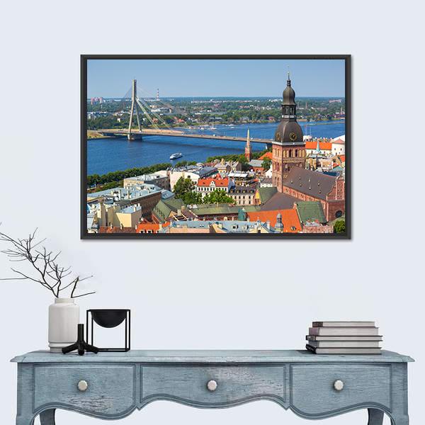 View Of Riga In Latvia Canvas Wall Art-1 Piece-Floating Frame-24" x 16"-Tiaracle