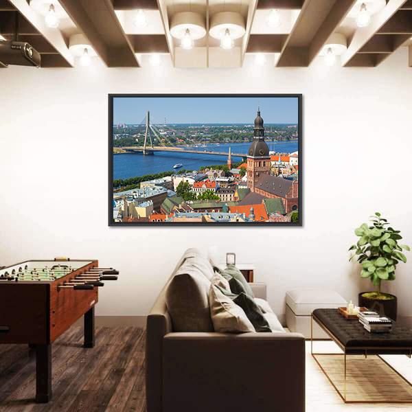 View Of Riga In Latvia Canvas Wall Art-3 Horizontal-Gallery Wrap-25" x 16"-Tiaracle