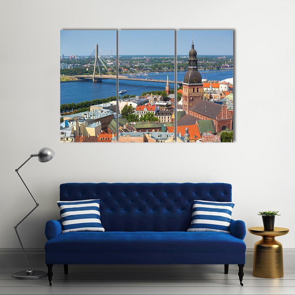 View Of Riga In Latvia Canvas Wall Art-3 Horizontal-Gallery Wrap-37" x 24"-Tiaracle