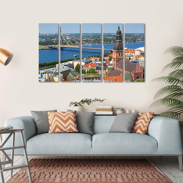View Of Riga In Latvia Canvas Wall Art-5 Horizontal-Gallery Wrap-22" x 12"-Tiaracle