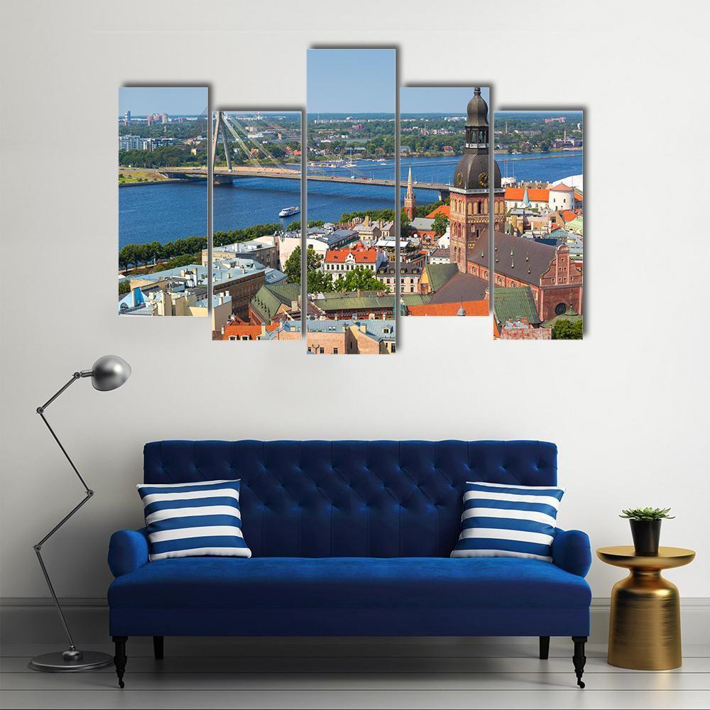 View Of Riga In Latvia Canvas Wall Art-5 Pop-Gallery Wrap-47" x 32"-Tiaracle