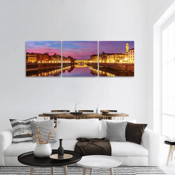 View Of River Arno At Sunset In Florence Panoramic Canvas Wall Art-3 Piece-25" x 08"-Tiaracle