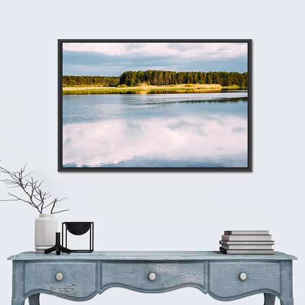 View Of River Landscape Canvas Wall Art-1 Piece-Floating Frame-24" x 16"-Tiaracle