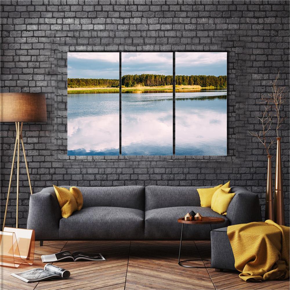 View Of River Landscape Canvas Wall Art-3 Horizontal-Gallery Wrap-37" x 24"-Tiaracle