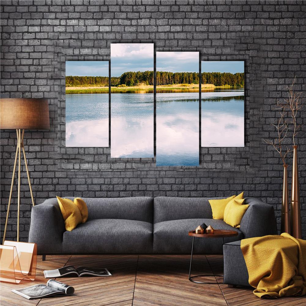 View Of River Landscape Canvas Wall Art-4 Pop-Gallery Wrap-50" x 32"-Tiaracle
