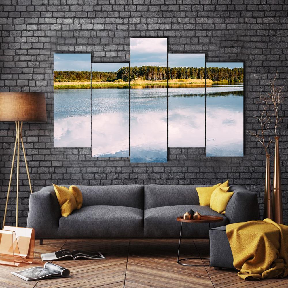 View Of River Landscape Canvas Wall Art-5 Pop-Gallery Wrap-47" x 32"-Tiaracle