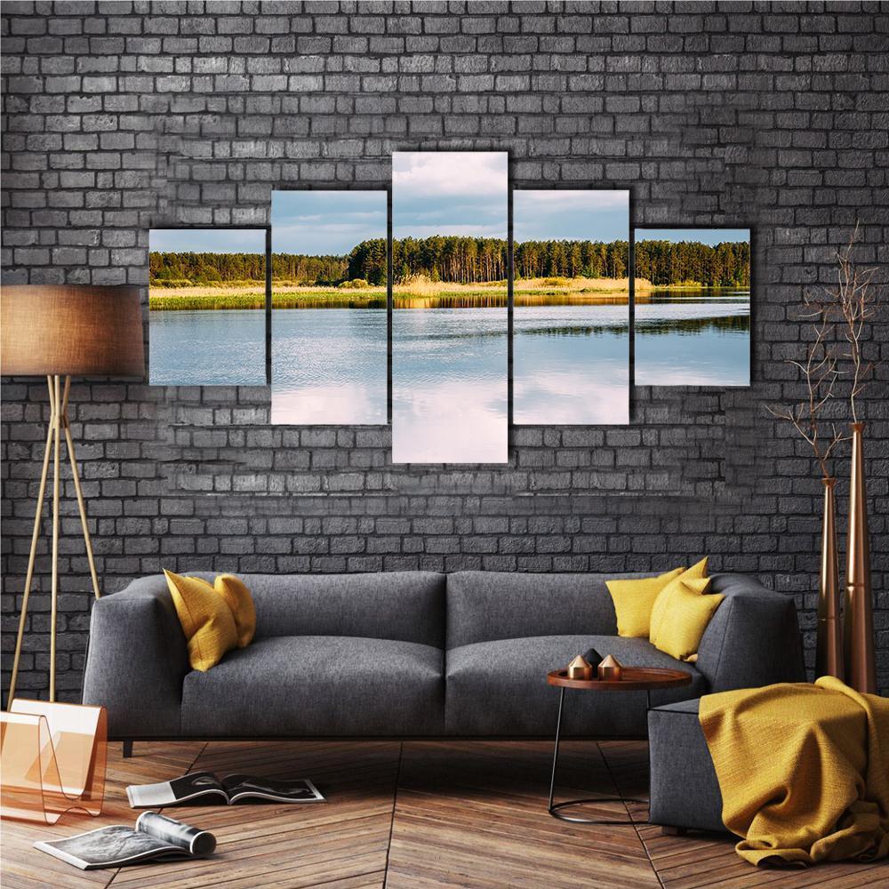 View Of River Landscape Canvas Wall Art-5 Star-Gallery Wrap-62" x 32"-Tiaracle