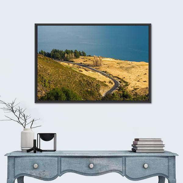 View Of Road Along Lake Wakatipu Canvas Wall Art-1 Piece-Floating Frame-24" x 16"-Tiaracle