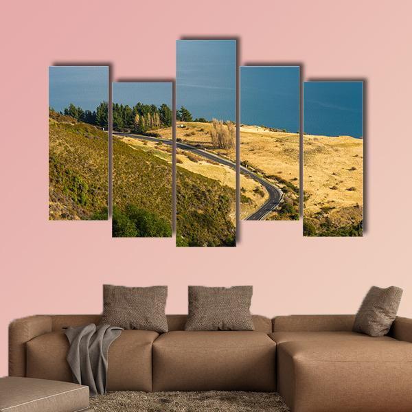 View Of Road Along Lake Wakatipu Canvas Wall Art-5 Pop-Gallery Wrap-47" x 32"-Tiaracle
