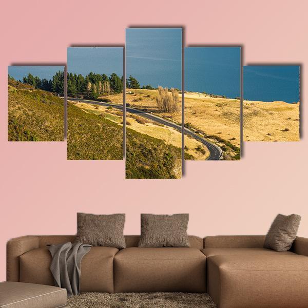 View Of Road Along Lake Wakatipu Canvas Wall Art-5 Star-Gallery Wrap-62" x 32"-Tiaracle