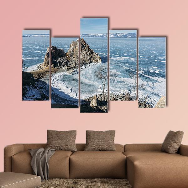 View Of Rock Formations On Lake Baikal Canvas Wall Art-5 Pop-Gallery Wrap-47" x 32"-Tiaracle